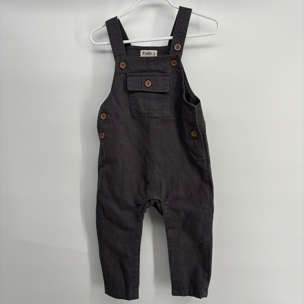 Fudo Twill Overalls‎ Kids 2Y Charcoal Grey Excellent Cotton Adventure Patch